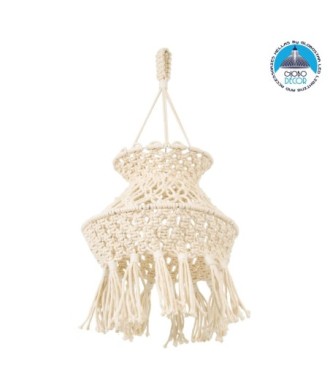 GloboStar® 36212 LIBYA Boho Καπέλο Φωτιστικού- Μακραμέ Πλεκτό Χειροποίητο Μπεζ Βαμβακερό Νήμα - Μ30 x Π30  x Υ50cm